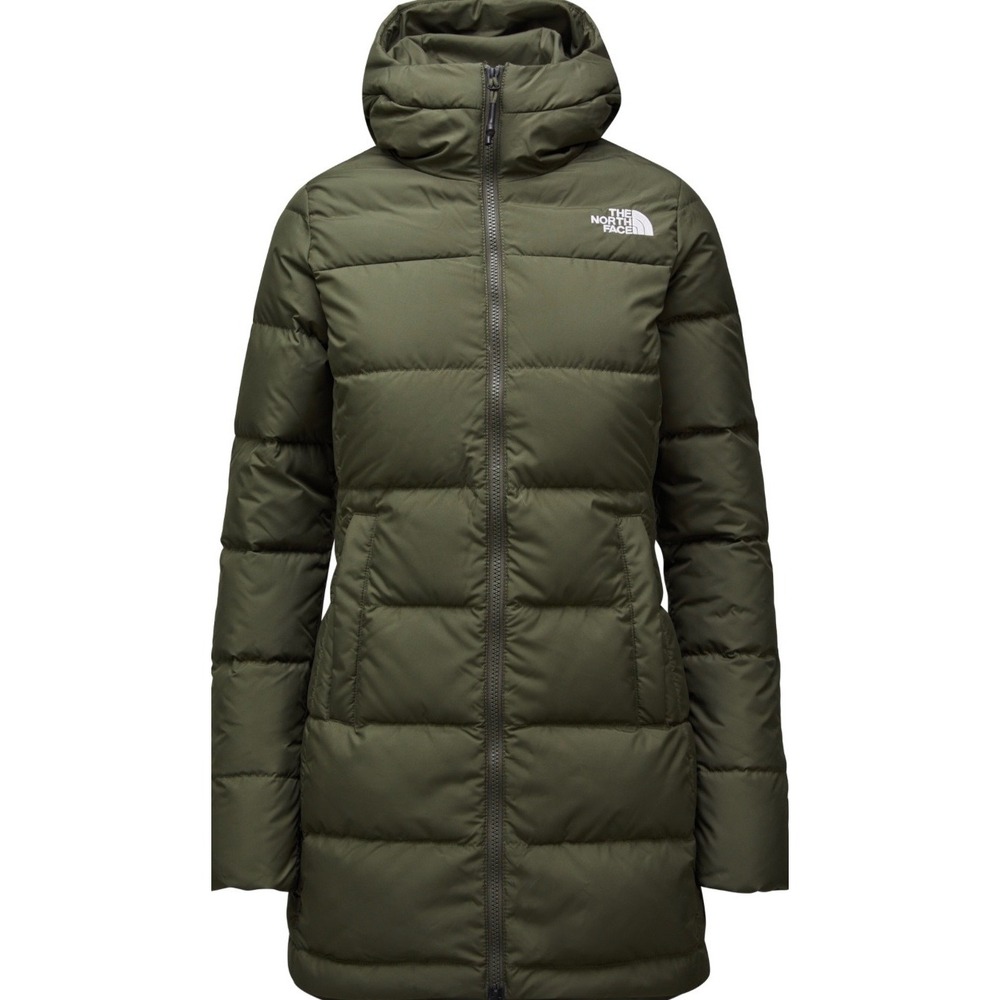 The North Face Gotham Down Parka Jacket Olive Green Women XL Puffer Hooded Coat